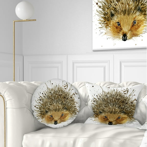 Designart Hedgehog Illustration Watercolor - Contemporary Animal Throw Pillow - 12x20