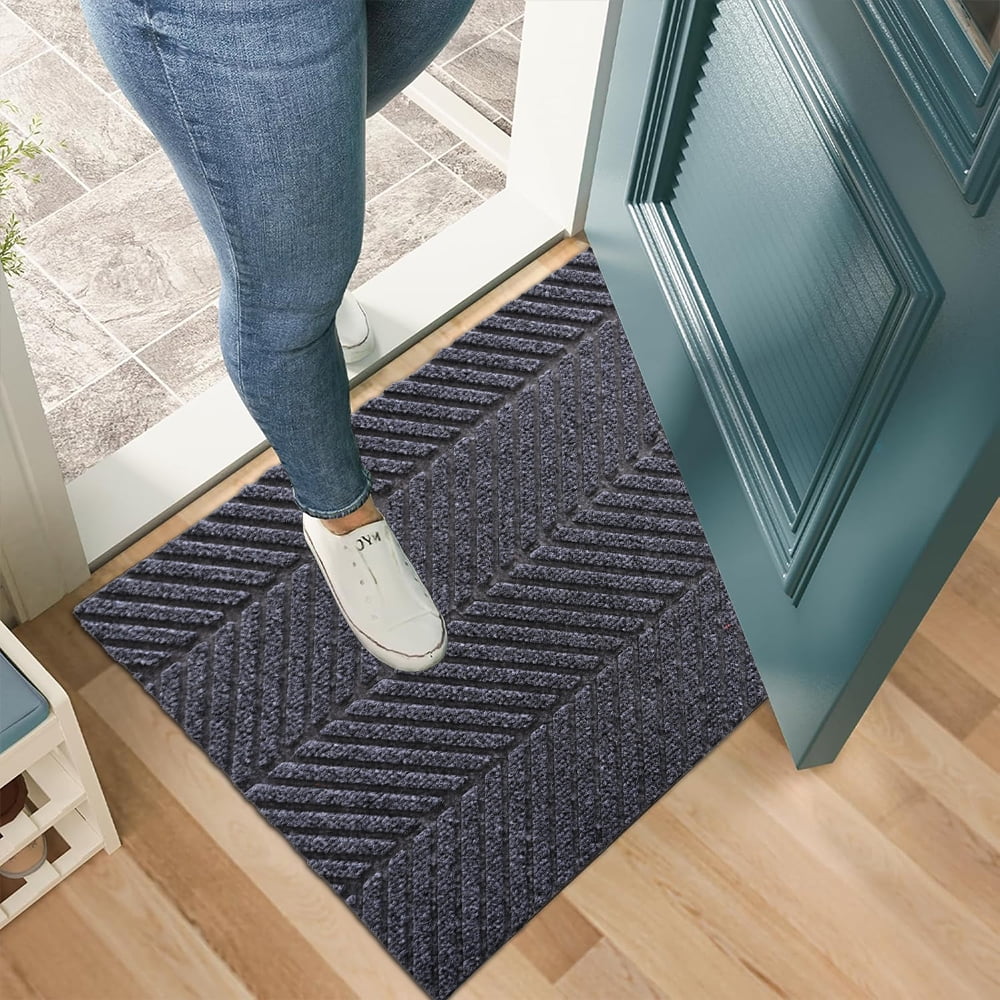 Front Door Mat Indoor Outdoor Entrance, 24" x 36" Heavy Duty Entryway Doormat Commercial Industrial Rug Low Profile Welcome Entry Door Mat Non Slip Backing for Entrance Home Office Gray