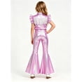 thumbnail image 6 of iiniim Girls Western Cowgirl Outfit Ruffled Sleeves Press Buttons Tassel Metallic Tops with Split Bell-bottom Pants for Theme Party Pink 16, 6 of 7