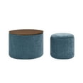 thumbnail image 2 of Noble House 2-Piece Set Round Chenille Storage Ottoman, Equipped with a Drum Shaped Small Stool, Storage Space, and MDF Made Desktop Panel, Dark Blue, 2 of 15