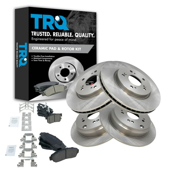TRQ Front and Rear Brake Pad & Rotor Kit Brake Pads Brake Rotor Ceramic Fits Select 2010-2012 Acura RDX 2007-2011 Honda CR-V