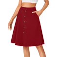 thumbnail image 7 of LWavelet Button-Front Midi Skirt with Side Pockets Women Daily Casual Structured Versatile Bottoms Red 2XL, 7 of 7