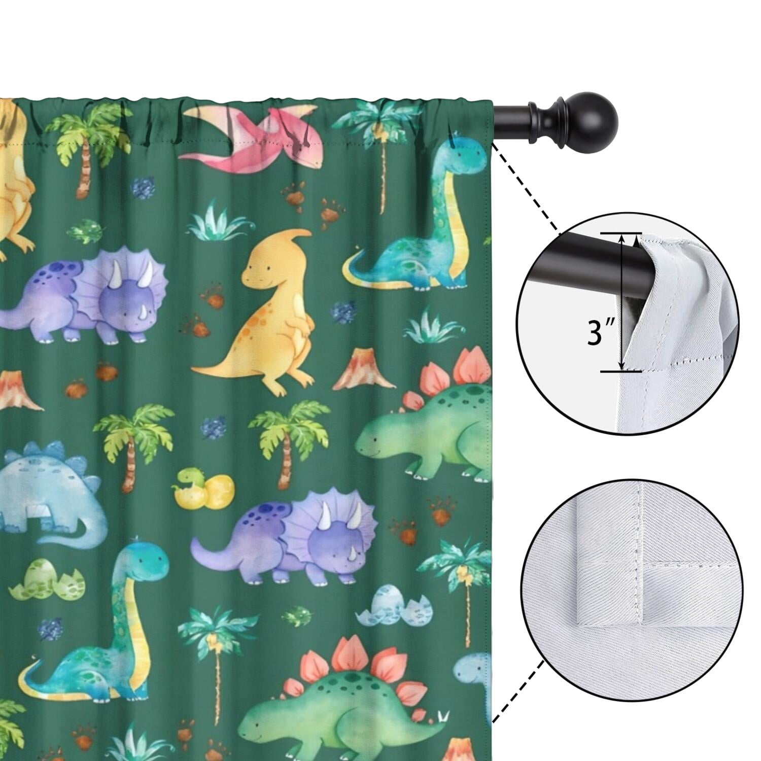 Blackout Kids Curtains,Green Dinosaurs Palms Volcanoes Pattern Childrens Insulated Curtains Set Of 2,Bedroom Essentials,Toddler Room Decor 42"x84"