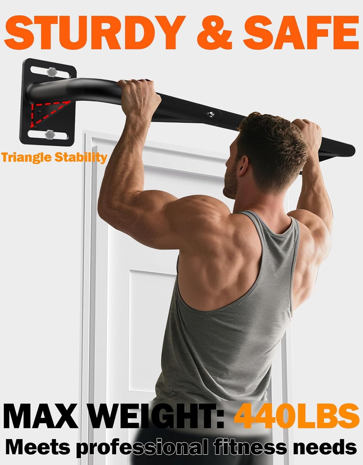 Heavy Duty Steel Construction Joist Mount Pull Up Bar, Wall Chin Up Bar Ceiling Mount for Beams, Home Gym Workout Equipment