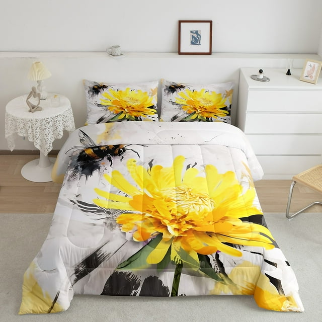 YST, Chrysanthemum Collection, Flower Comforter Set, Cute Animal Theme, Queen