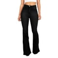 thumbnail image 1 of Women's Fashion Casual High Waist Leg Flared Wide Jeans with Button Pocket, Ripped Design, Polyester Material, for Various Occasions, 1 of 5