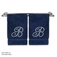 thumbnail image 2 of Monogrammed Hand Towel, Personalized Gift, 16 x 30 Inches - Set of 2 - Silver Embroidered Towel - Extra Absorbent 100% Turkish Cotton- Soft Terry Finish - For Bathroom, Kitchen and Spa- Script B Navy, 2 of 3