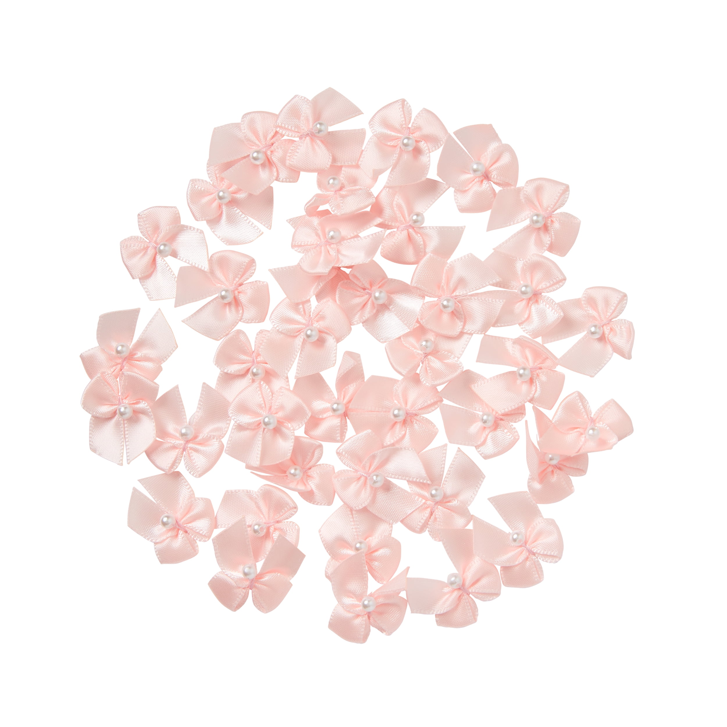 (2 pack) Offray Accessories, Light Pink, 5/8 inch, 2 Loop Bow with Pearl Accessory, 40 count, 1 Package