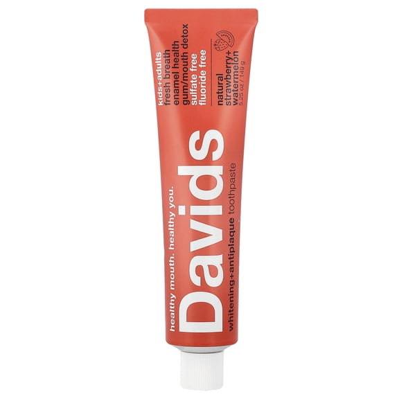 Davids Fluoride Free Kids & Adults Toothpaste, Teeth Whitening, Antiplaque, SLS (Sulfate) Free, Promotes Enamel Health, Mouth & Gum Detox, Natural Strawberry Watermelon, 5.25oz
