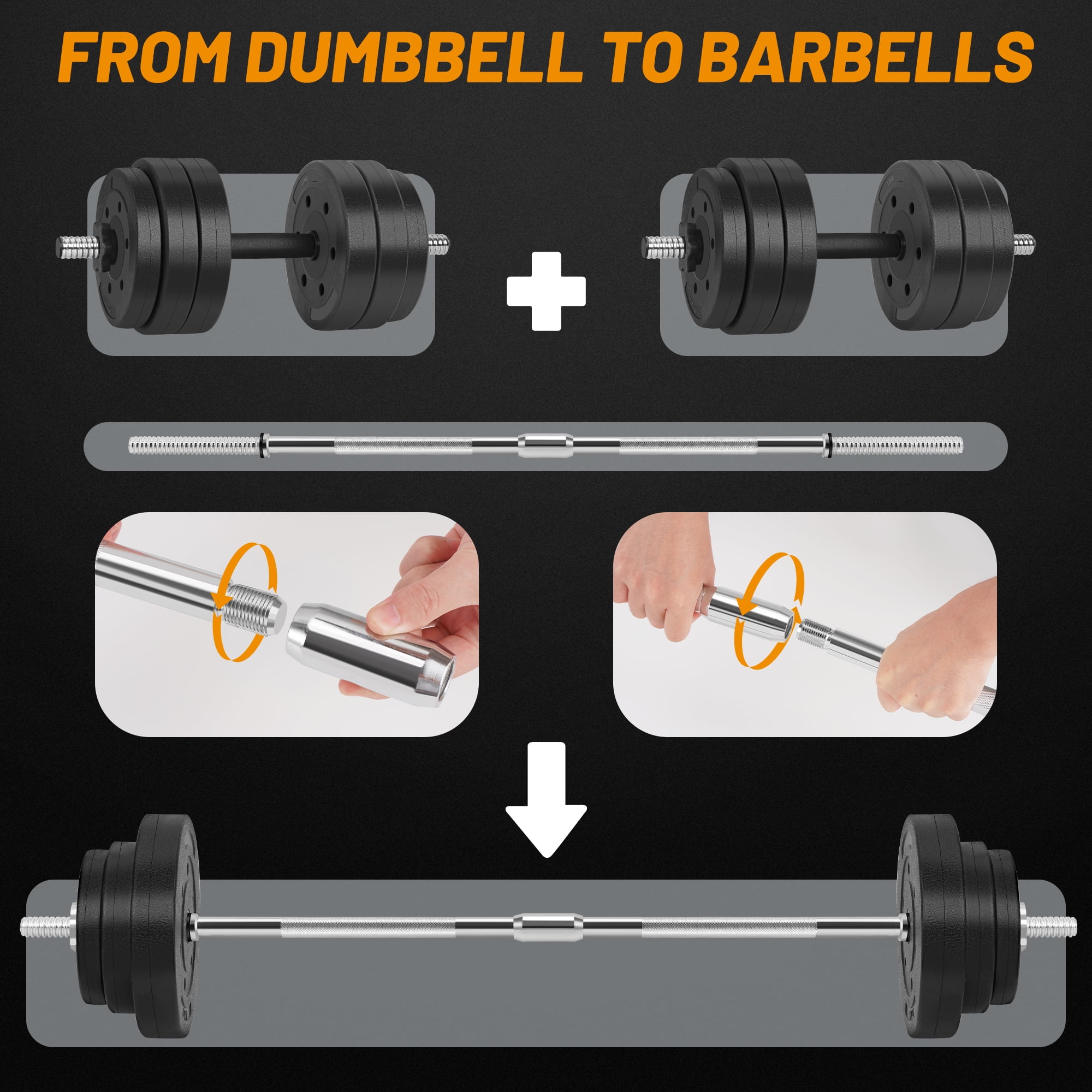 FIXTECH 66LB 2 in 1 Olympic Adjustable Weight Set with Straight Bar As Barbell for Family fitness, Black