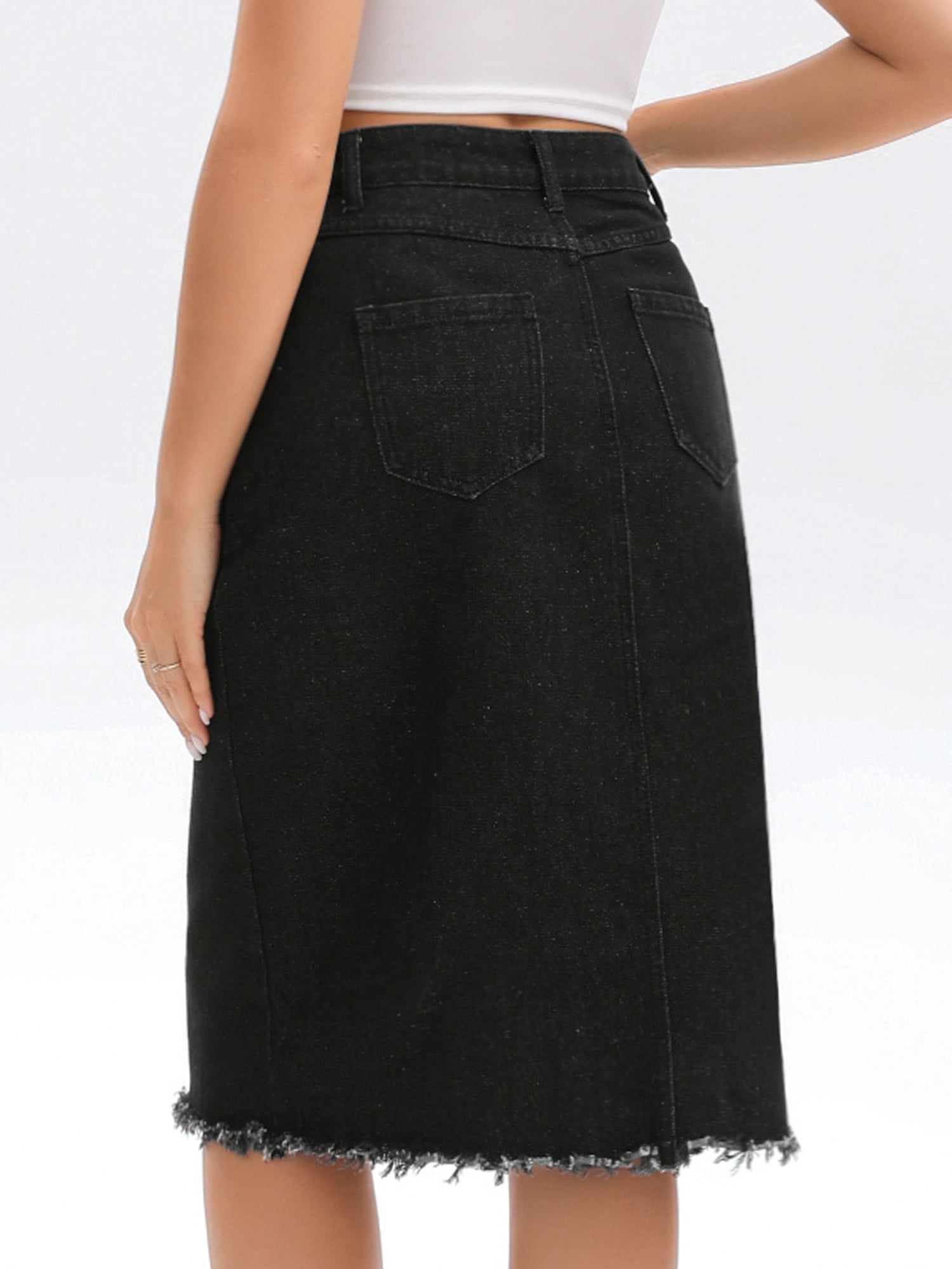 DARING DIVA Women's Denim Raw Hem Button Down Pencil Skirts Small Black
