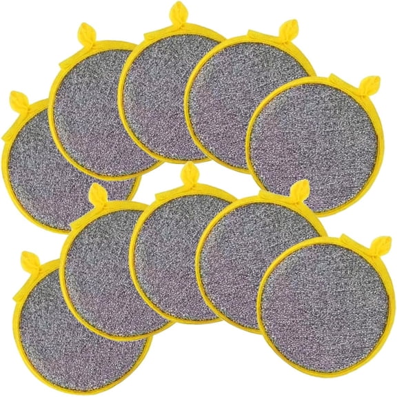 HWHCGZ 10 Pack Double-Sided Dishwashing Sponges Non-Scratch Kitchen Scrubber Round Cleaning Pads for Dishes Sturdy Dish for Kitchen Use,Yellow,2.5cm