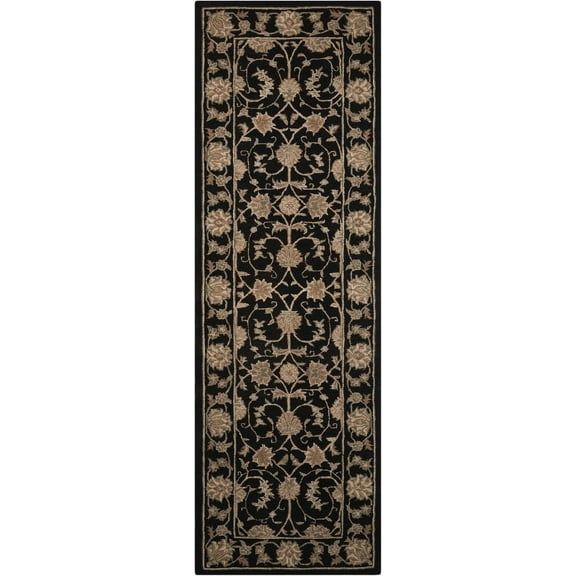 Nourison 2'6" X 8' Runner Black Heritage Hall Area Rug HE29