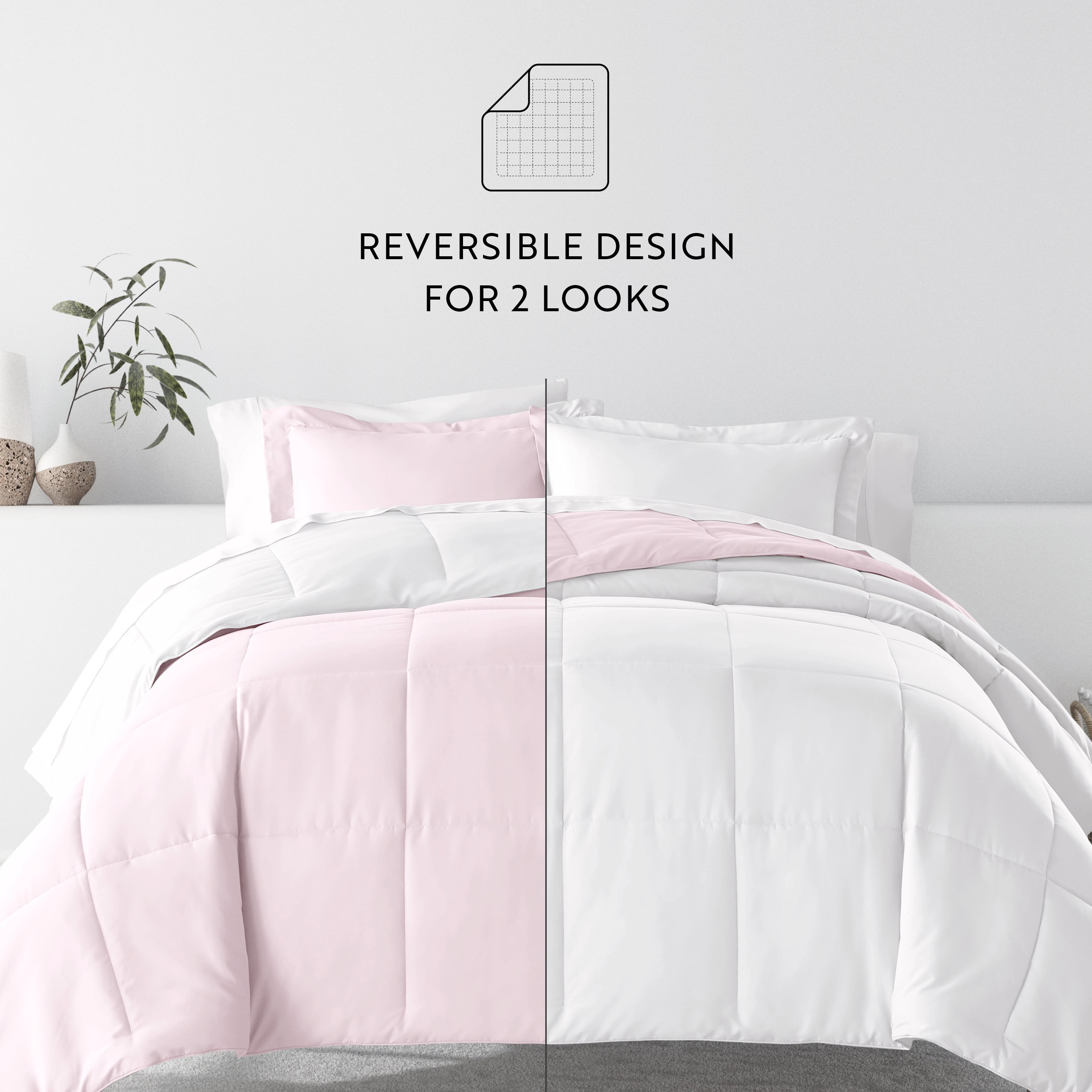 Noble Linens 5 Piece Bedding Bundle, Reversible Comforter and Patterned Sheet Set, Twin
