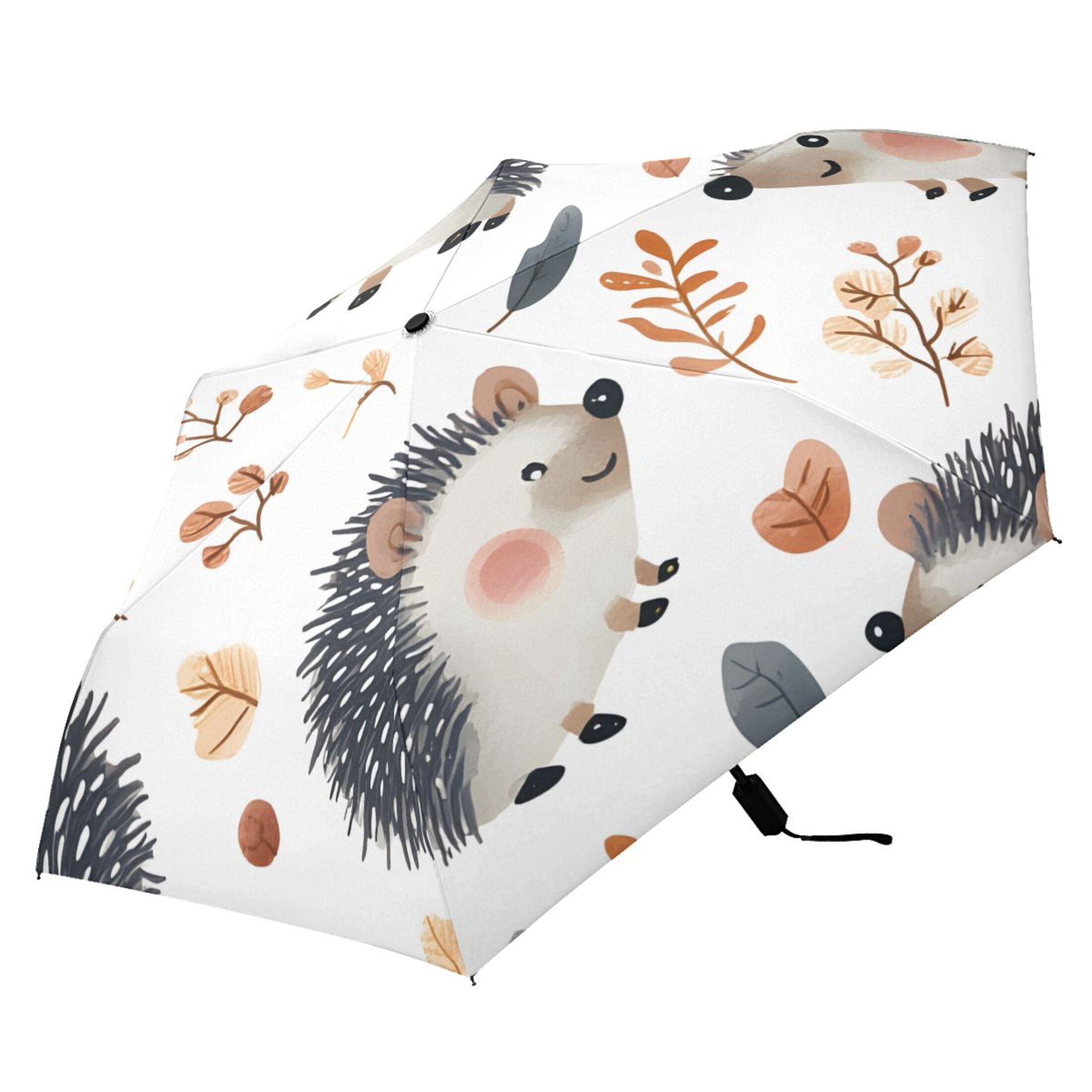 ALAZA Hedgehog Autumn Leave UPF 50+ Compact Folding Umbrella for Rain Travel Umbrella Packable