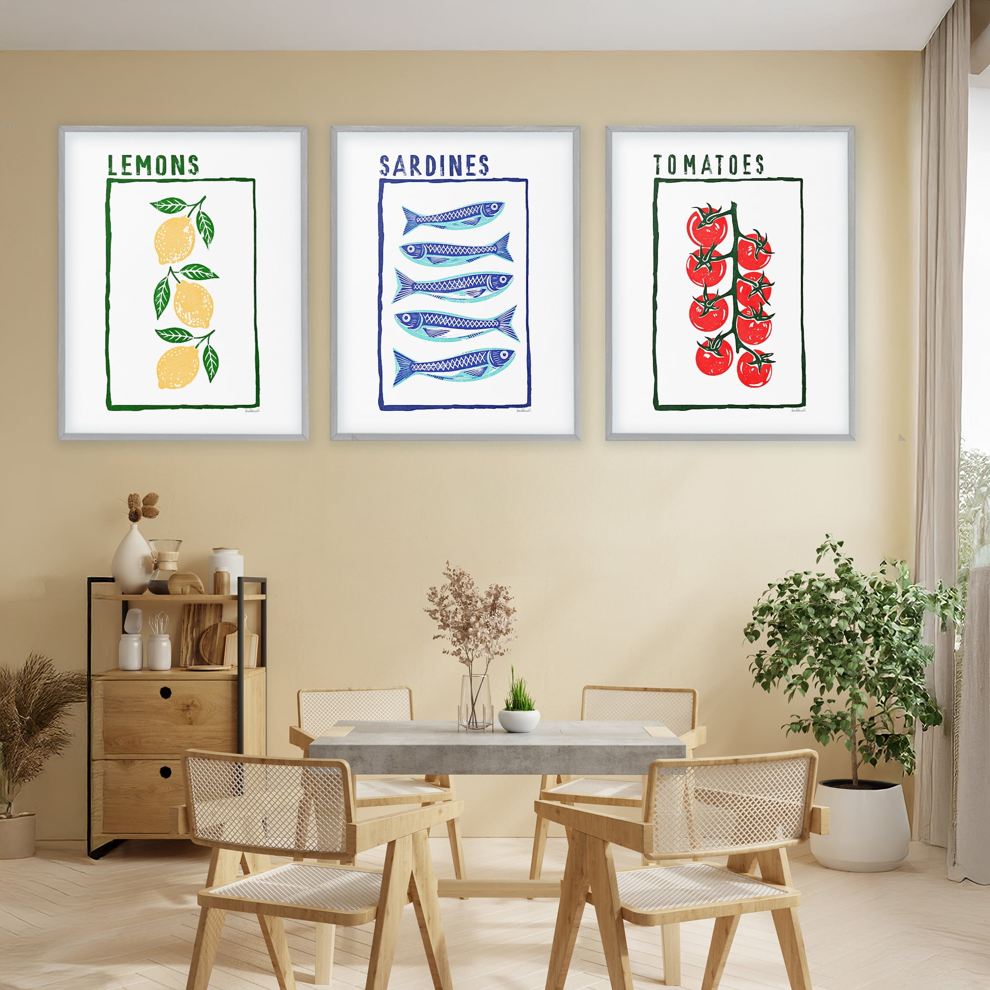 Stupell Industries Healthy Summer Foods 3 Piece Gray Framed Giclee Art Set, design by Amanda Greenwood
