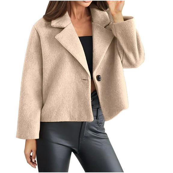 Quinlirra Fall Jackets for Women 2024 Quilted Women's Fall And Winter Fashion Suit Collar Solid Color Woolen Small Coat Women's Clothing Long Sleeve Hoodless Casual Coat/jacket L Beige