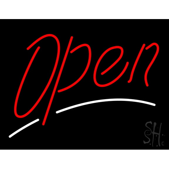 Open - Large Script LED Neon Sign 15 x 19 - inches, Clear Edge Cut Acrylic Backing, with Dimmer - Bright and Premium built indoor LED Neon Sign for storefront.