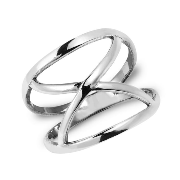 Modern Infinite Loop Open X Orbit Sterling Silver Band Ring-9