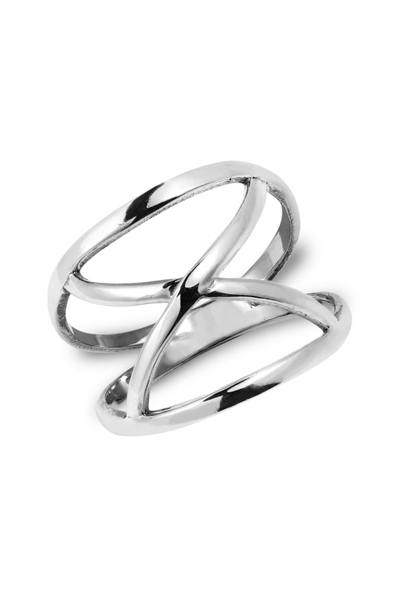 Modern Infinite Loop Open X Orbit Sterling Silver Band Ring-9