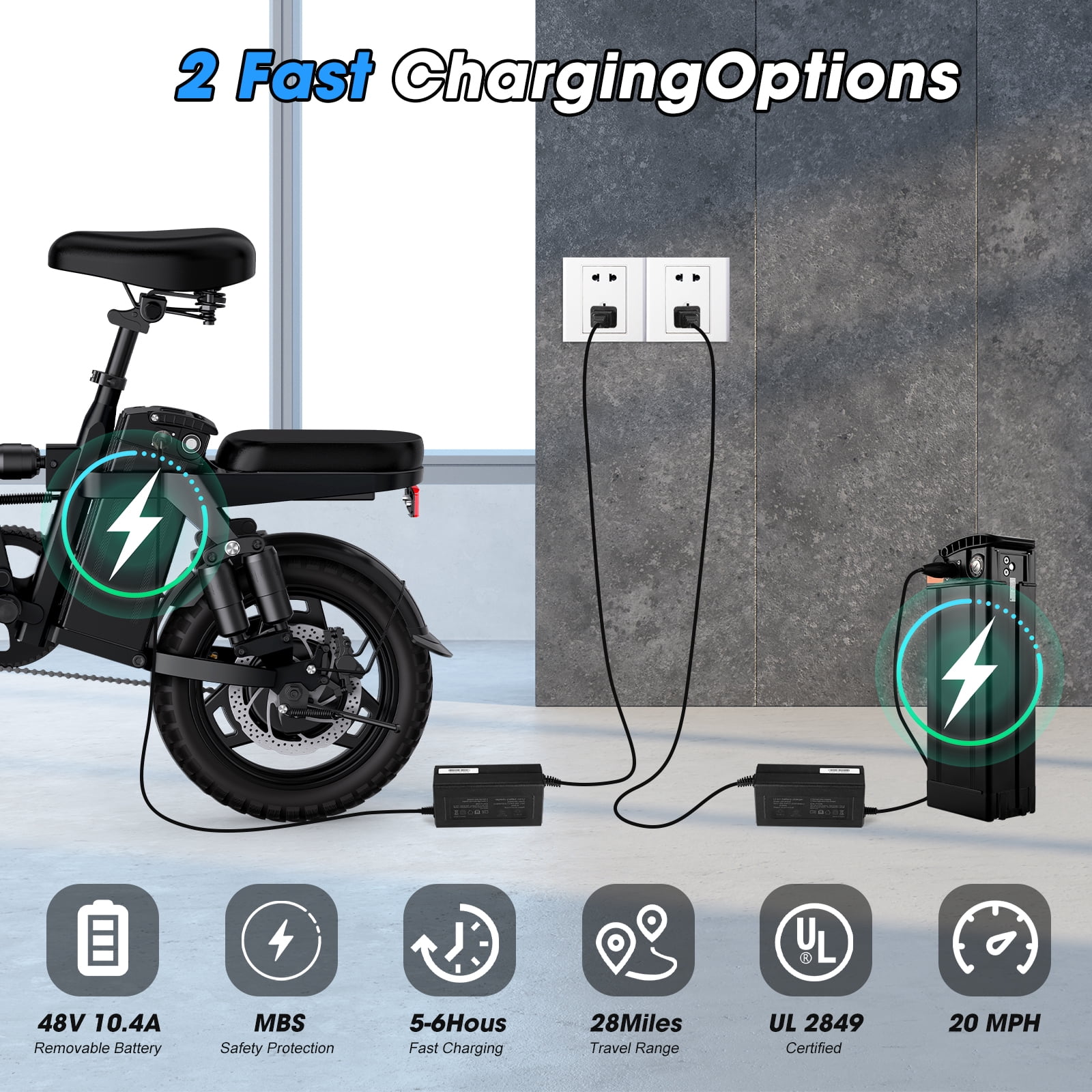 INSDRGN Electric Folding Bike for Teenager and Adults, 10.4AH 48V Battery 14" Electric Bike 500W Motor, 28 Miles Range, Mini Ebike for City Commuter, UL2849