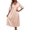 thumbnail image 2 of FASHOFT Long Nightgowns for Women Silk Satin Soft Ruffle Sleeve Night Gown Victorian Sleep Dress Lace Soft Night Dress Ladies Sleepwear Beige XXXL, 2 of 4