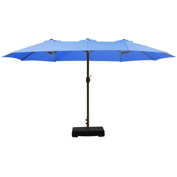 Aoodor 15ft Large Patio Umbrella with Base Stand, Outdoor Double-Sided Rectangle Umbrella - Blue