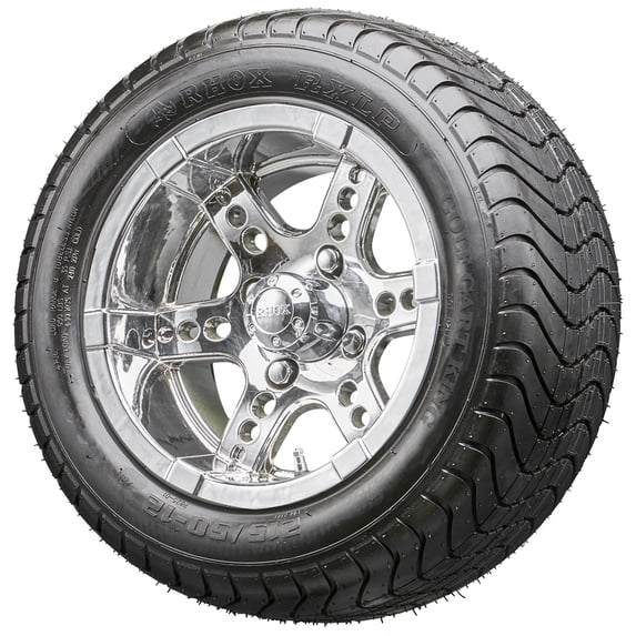 Golf Cart Wheels and Tires - 12" RHOX RX254 Chrome w/ Low Pro Tires - Set of 4
