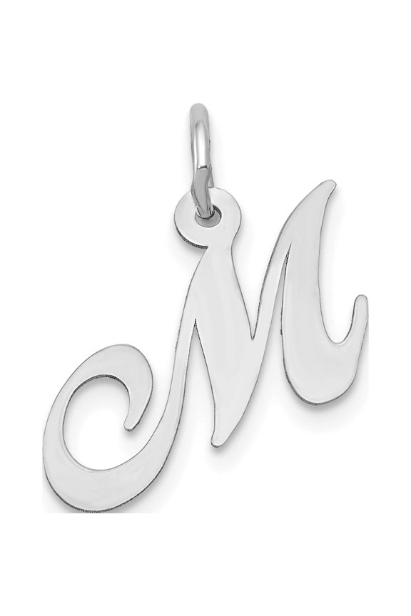 14K White Gold Small Fancy Script Letter M Initial Charm Made In United States yc651m