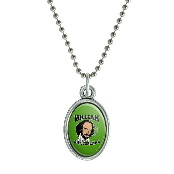 William Bakespeare Shakespeare Getting Baked Funny Humor Antiqued Oval Charm Pendant with Chain