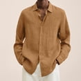thumbnail image 2 of Qwertyu Cotton Linen Shirts for Men Long Sleeve Button Down Shirts Summer Beach Shirts Loose Fit Casual Shirts Vacation Tops Ginger M, 2 of 7