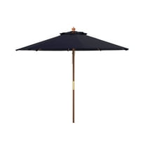 SAFAVIEH Cannes 11' Wooden Pulley Market Umbrella, Navy