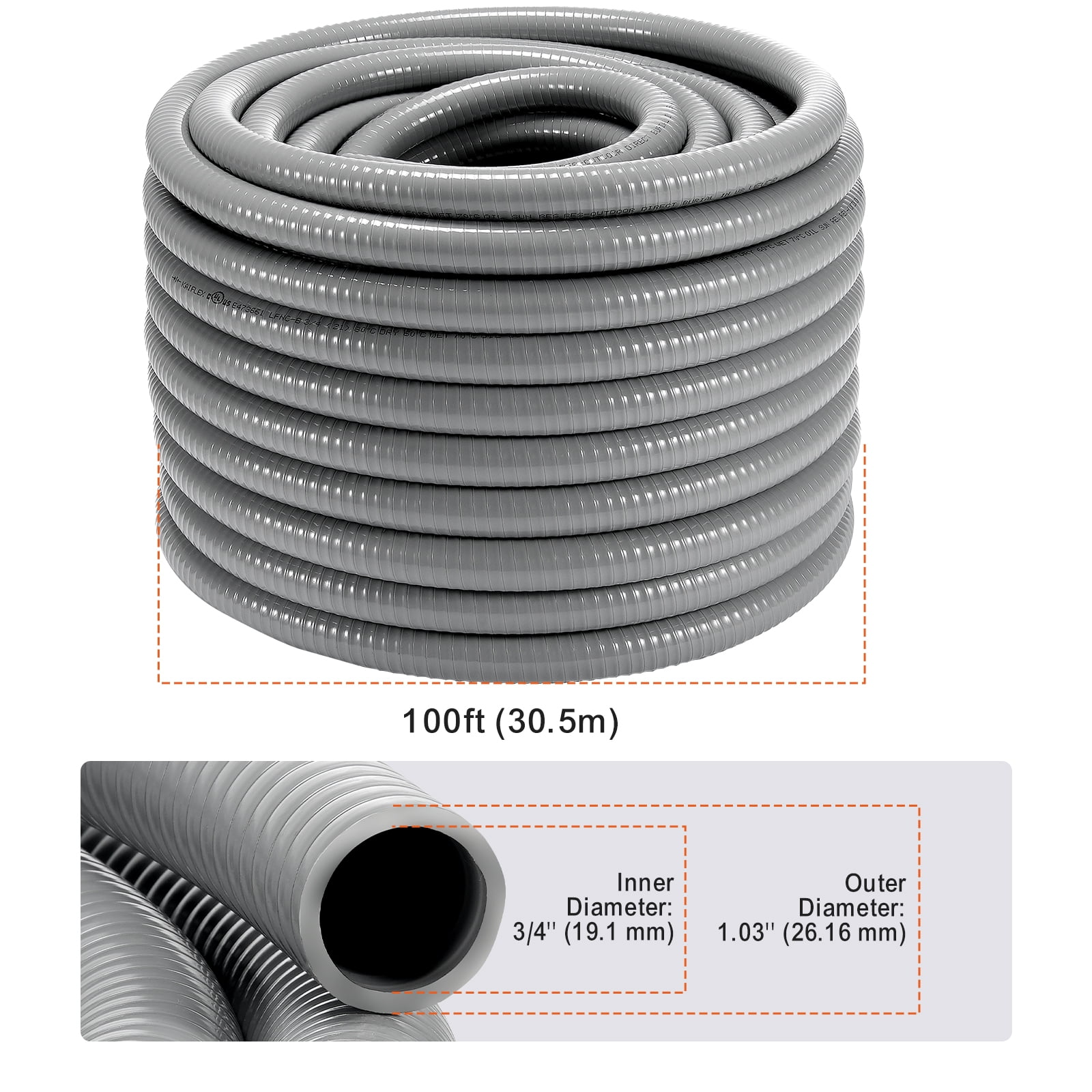 VEVOR 3/4-Inch Flexible Electrical Conduit, 100 ft, PVC Liquid