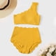 thumbnail image 3 of Traje de baño de 2 piezas para mujer, trajes de baño para mujer, conjunto de traje de baño de dos piezas de un solo hombro y cintura alta con dobladillo ondulado para mujer., 3 of 6