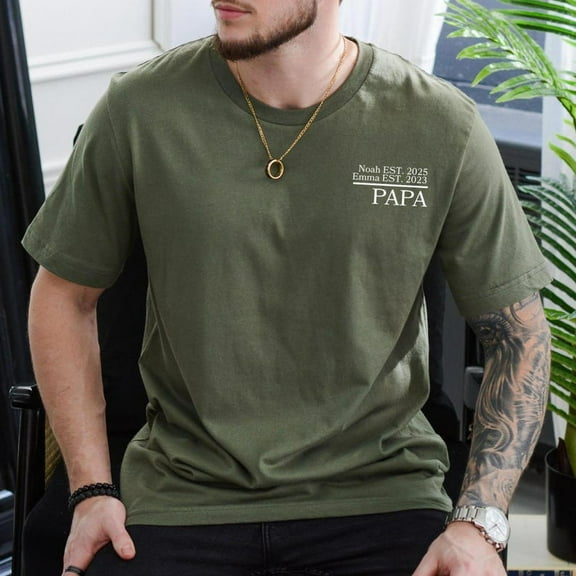 Cool Dad Shirt With Kids Names, 1st Fathers Day Gift For New Dad, Papa Est Date 2025 TShirt, Pregnancy Announce Tee for Husband Gift