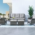 thumbnail image 6 of Gymojoy All Weather Outdoor PE Wicker Ottoman Set of 2, Extra Large Patio Footstool Footrest with Thick Beige Cushions, 6 of 7