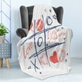 thumbnail image 4 of XOXO Soft Flannel Fleece Throw Blanket, Love Essential Tic Tac Toe Game Hearts Lips and I Love You Words, Cozy Plush for Indoor and Outdoor Use, 50" x 70", Peach Ceil Blue, by Ambesonne, 4 of 5