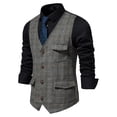 thumbnail image 6 of VSSSJ Men's British Style Vest Plus Size Plaid Tweed Sleeveless V-Neck Single Breasted Jackets with Pockets Fashion Comfortable Evening Dress Jacket Gray L, 6 of 9