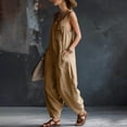 thumbnail image 6 of Womens Baggy Overalls Jumpsuits Sleeveless Oversized Wide Leg Rompers with Pockets Loose Casual One Piece Jumper Brown, 2XL, 6 of 7
