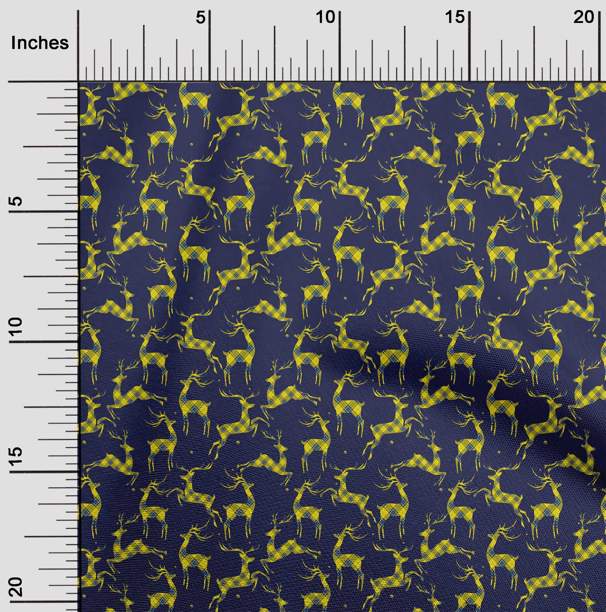 oneOone Cotton Silk Dark Blue Fabric Christmas Reindeer Lumberjack Fabric For Sewing Printed Craft Fabric By The Yard 42 Inch Wide