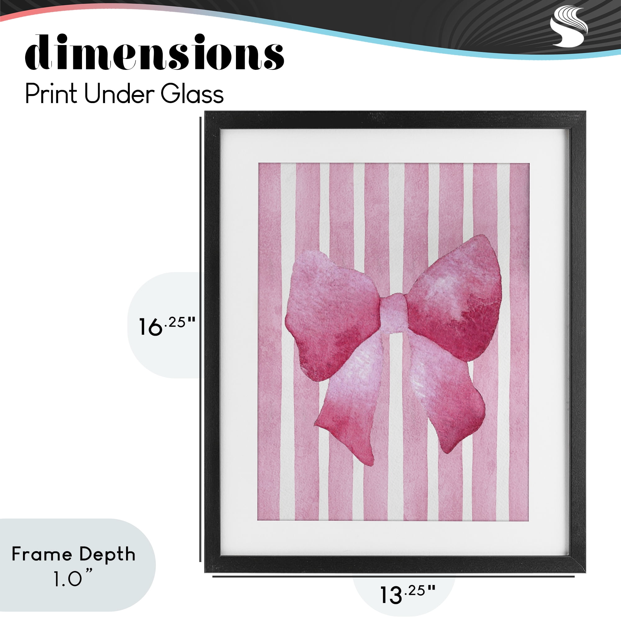 Stupell Industries Chic Bow on Pink Stripes Black Framed Print Under Glass, design by Camila Juncos