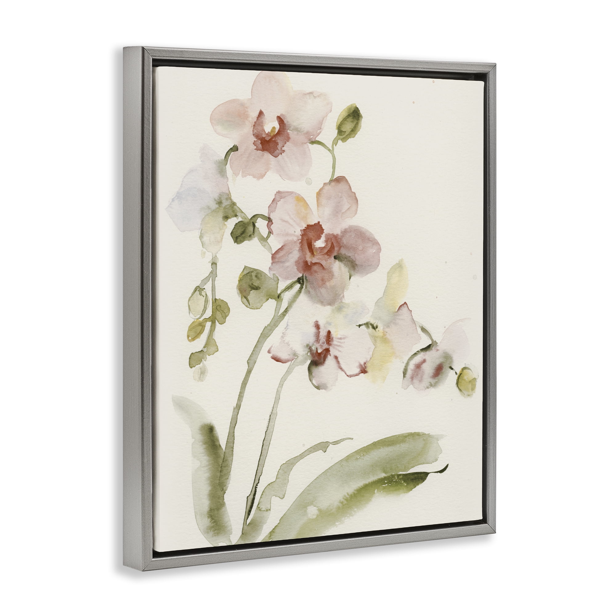 Stupell Industries Gentle Pink Orchid in Bloom Gray Framed Floater Canvas Wall Art, design by Victoria Barnes