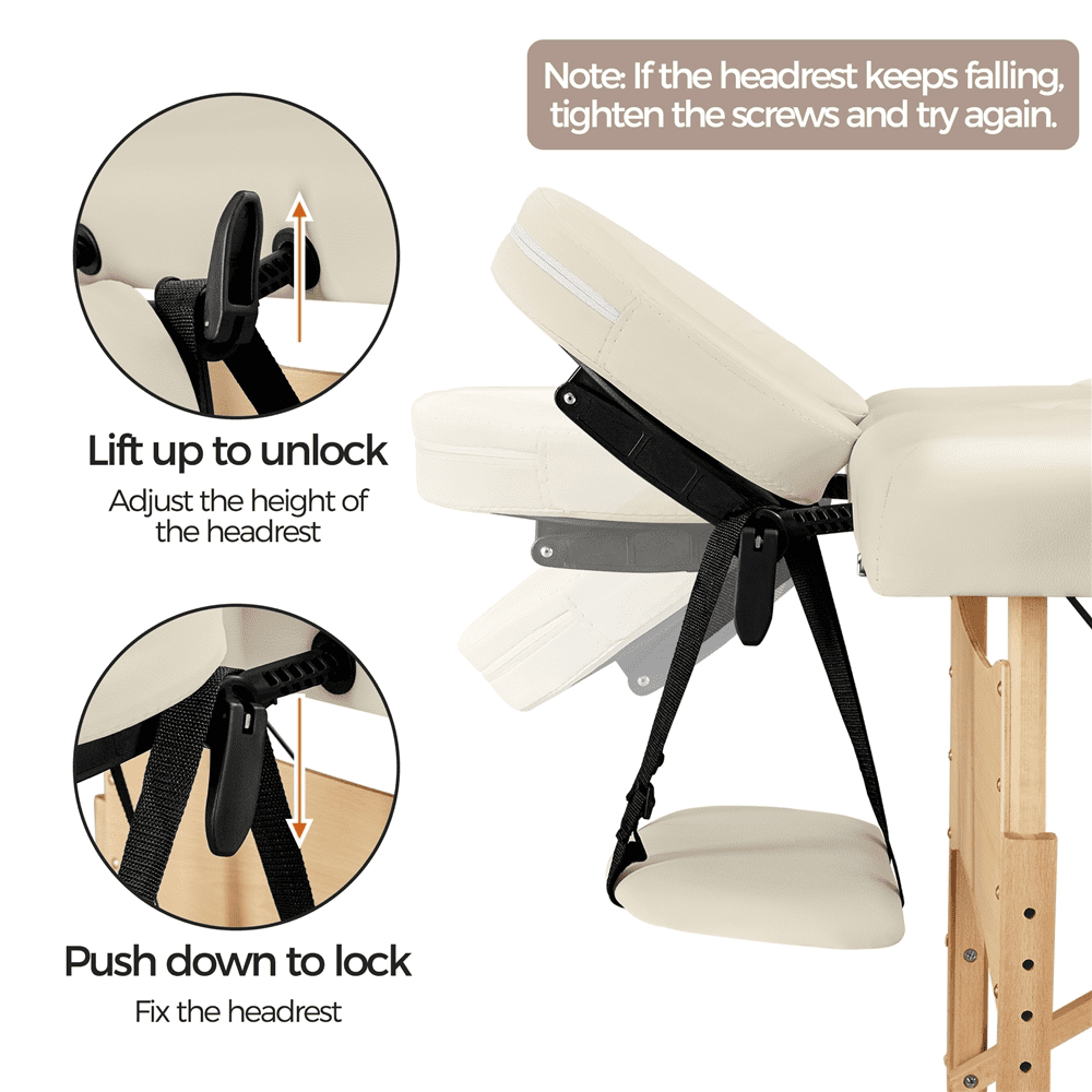 Renwick Portable Folding Massage Table with Face Cradle and Armrests, Cream