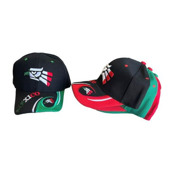 Mexico Baseball Cap - Black & Red Color EEmbroidered Uni-Sex Style -- FREE USA Shipping -- (CAPMX130-BR)