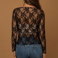 thumbnail image 4 of QINGFSAP Womens Sheer Lace Top Boat Neck Long Sleeve Floral Mesh Slim Fit Casual Going Out Blouse, 4 of 9