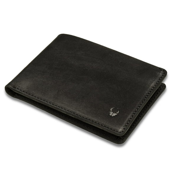 DONBOLSO Slim Wallet - Minimalist Wallet - Bifold Leather Wallet - Front Pocket Wallet - Mens Wallet RFID Blocking Card Holder with Money Clip - Leather Bifold Slim Wallet for Men - Vintage Black
