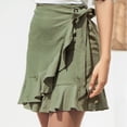 thumbnail image 3 of BKQCNKM Skirts for Women Mini Skirt Fashion Women Solid Ruffles Bandage Lace Up Short Skirt A-line Pleated Army Green Skirt, Army Green XL, 3 of 9
