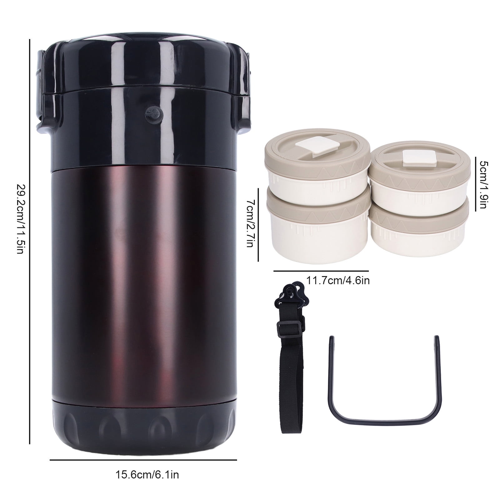 Bento Box Adult Lunch box with Bag, 4 Tier Stainless Steel Insulated Thermal Compartment Food Container with Handle, Leak-proof Stackable Lunch Containers for Work[Brown]