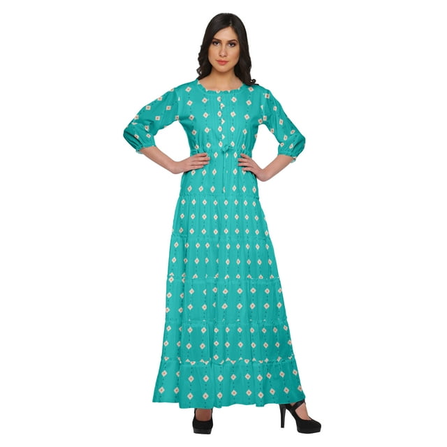 Moomaya Robe Longue à Col Rond à Manches 3/4 pour Femmes Grande Taille Vêtements d'Été