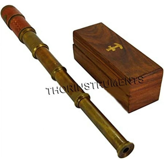 Thor Instruments Beautiful Pink Leather Encased Brass Telescope with Wood Box Handmade